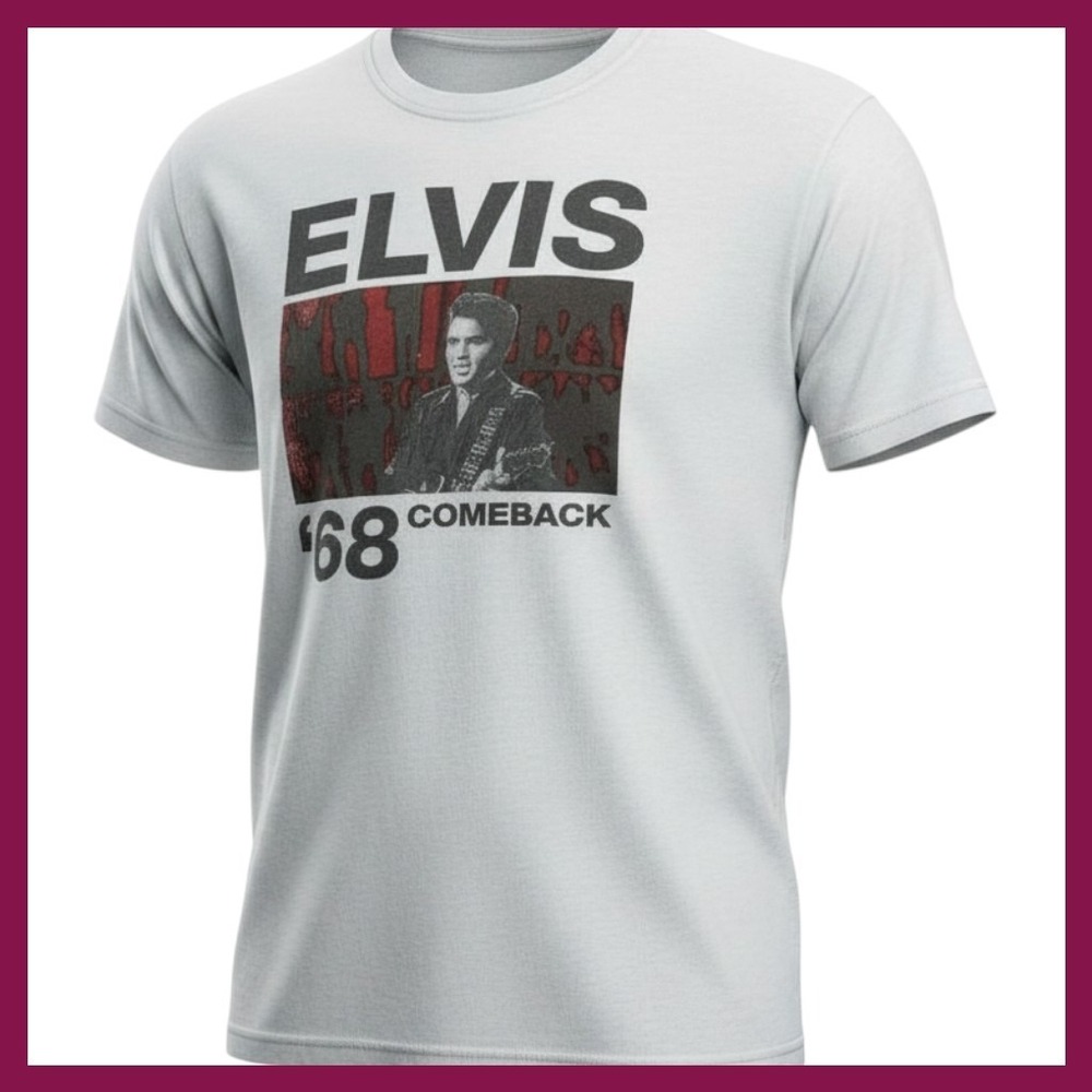 Elvis Presley 68 Comeback Special Graphic T-Shirt Gray Large